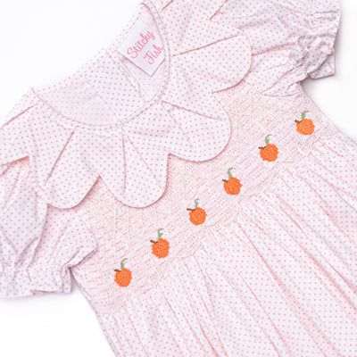 Petite Polka Dot Pumpkins Smocked Bubble, Pink