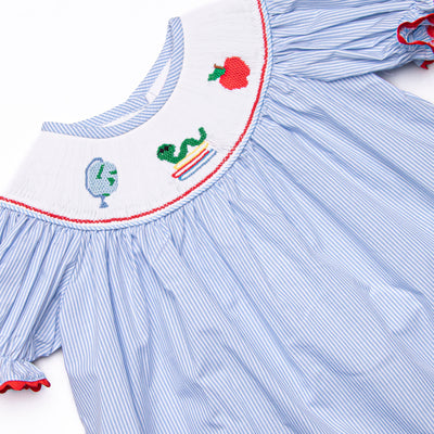 Global Studies Smocked Bishop Dress, Blue Stripe