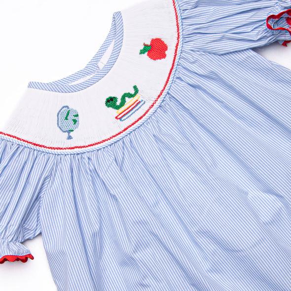 Global Studies Smocked Bishop Dress, Blue Stripe
