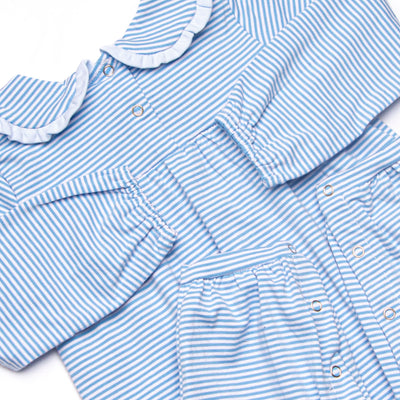 Lydia Romper, Medium Blue Stripe