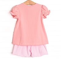 French Knot Fairytale Embroidered Short Set, Pink