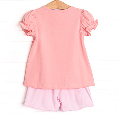 French Knot Fairytale Embroidered Short Set, Pink