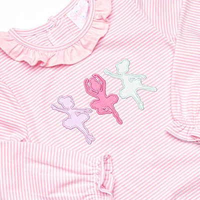 Ballroom Ballerinas Applique Ruffle Romper, Pink