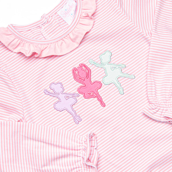 Ballroom Ballerinas Applique Ruffle Romper, Pink