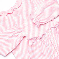 Ballroom Ballerinas Applique Ruffle Romper, Pink