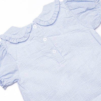 Composition Cutie Applique Dress, Blue Seersucker