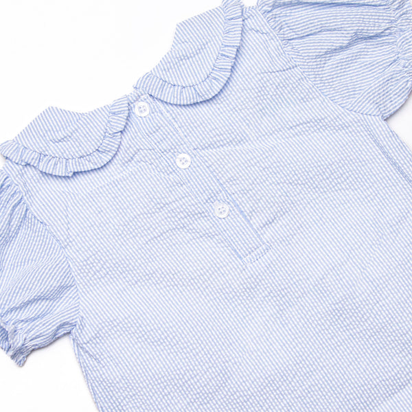 Composition Cutie Applique Dress, Blue Seersucker