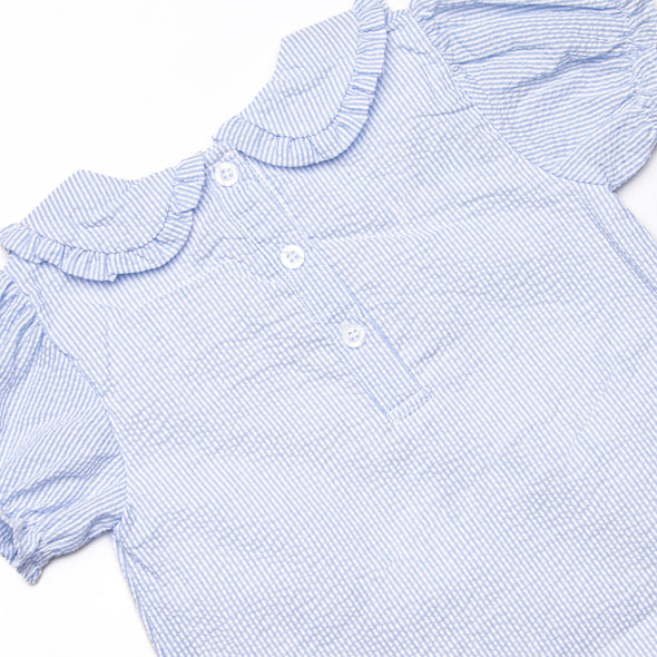 Composition Cutie Applique Dress, Blue Seersucker