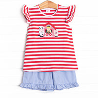 Back at the Barnyard Applique Ruffle Short Set, Red