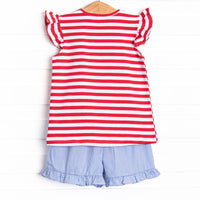 Back at the Barnyard Applique Ruffle Short Set, Red