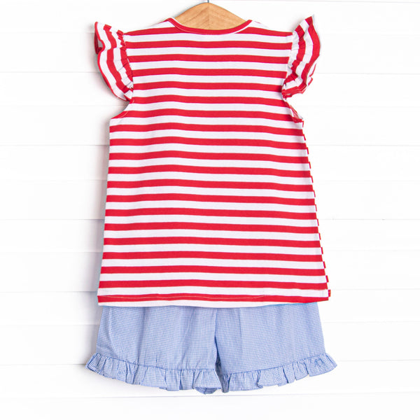 Back at the Barnyard Applique Ruffle Short Set, Red