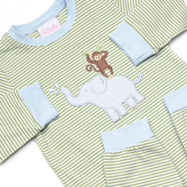 Monkey Business Applique Romper, Green