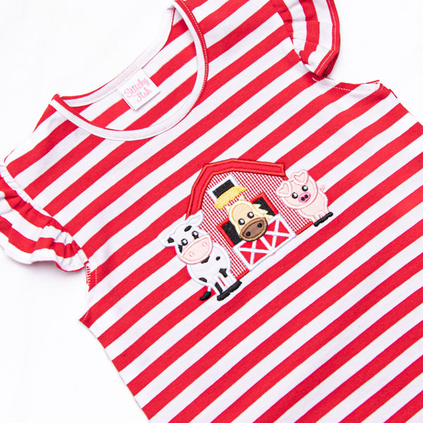Back at the Barnyard Applique Ruffle Short Set, Red
