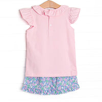 Floral Fairytale Applique Ruffle Short Set, Pink