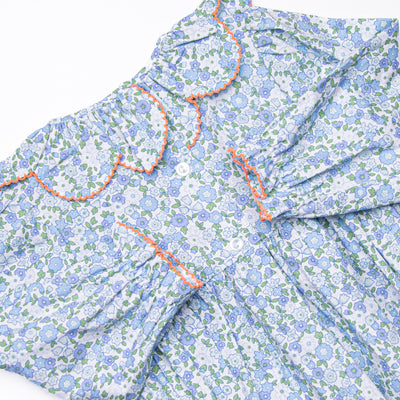 Pumpkin Posy Smocked Bubble, Blue
