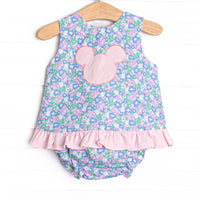 Floral Fairytale Applique Ruffle Diaper Set, Blue