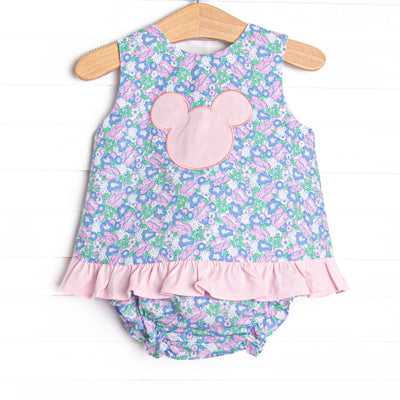 Floral Fairytale Applique Ruffle Diaper Set, Blue