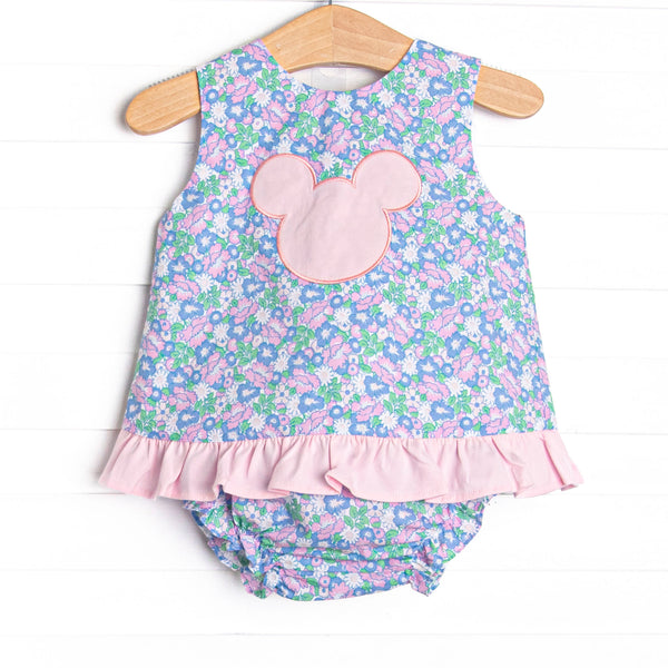 Floral Fairytale Applique Ruffle Diaper Set, Blue