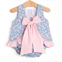 Floral Fairytale Applique Ruffle Diaper Set, Blue