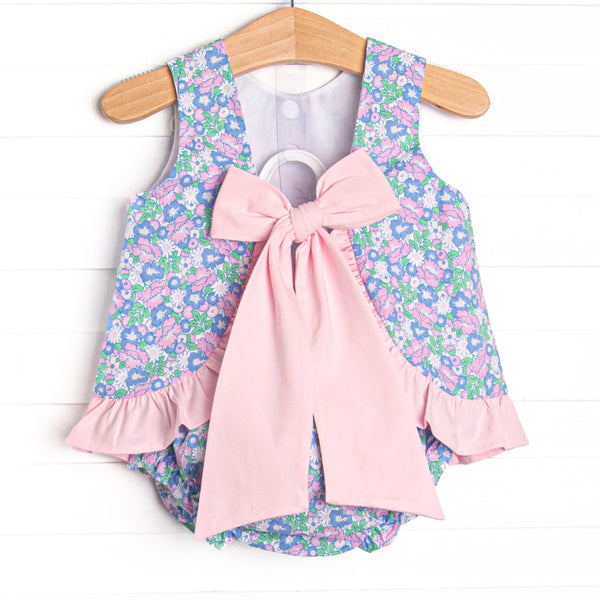 Floral Fairytale Applique Ruffle Diaper Set, Blue