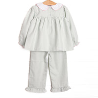 Joyous and Jolly Embroidered Ruffle Pant Set, Green