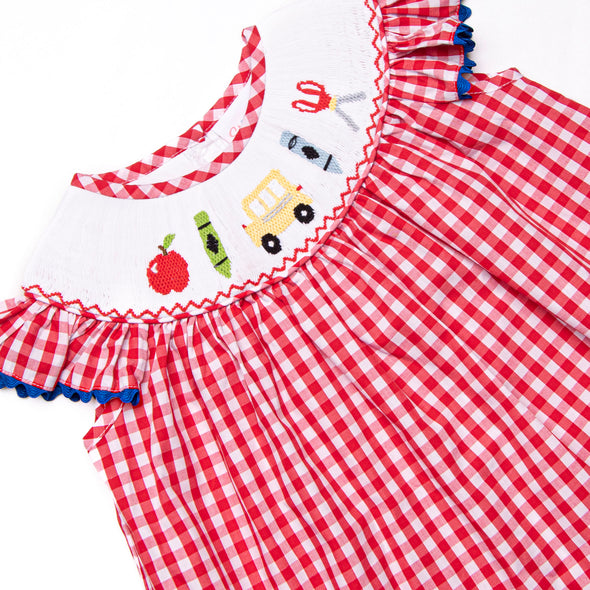 My First Day Smocked Bishop Dress, Red