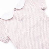 Beach is Better Smocked Collared Short Set, Tan Seersucker