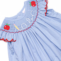 Penmanship Perfection Smocked Bishop Dress, Blue Gingham