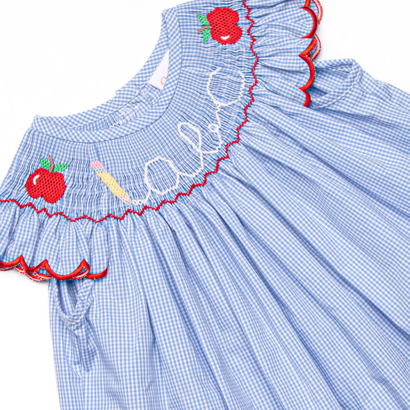 Penmanship Perfection Smocked Bishop Dress, Blue Gingham