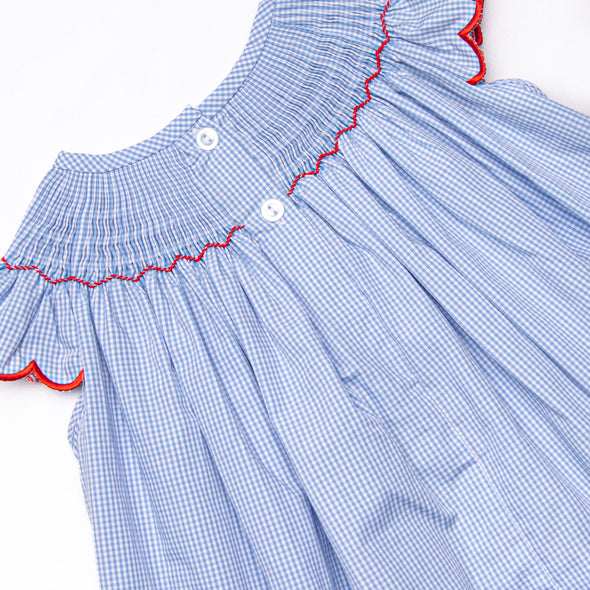 Penmanship Perfection Smocked Bishop Dress, Blue Gingham