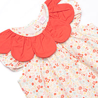Petals and Poppies Scalloped Flutter Sleeve Short Set, Red