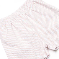 Beach is Better Smocked Collared Short Set, Tan Seersucker