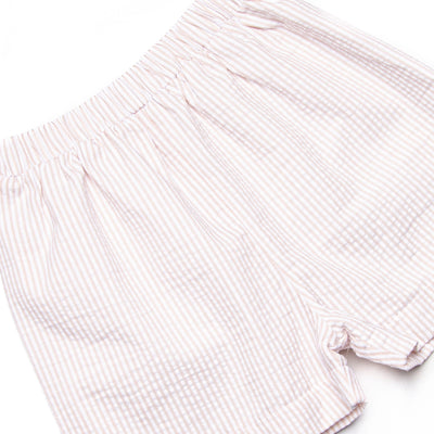 Beach is Better Smocked Collared Short Set, Tan Seersucker