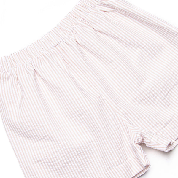 Beach is Better Smocked Collared Short Set, Tan Seersucker