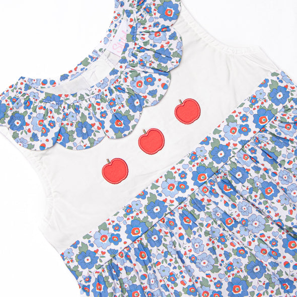 Apple Blossoms Applique Dress, Blue