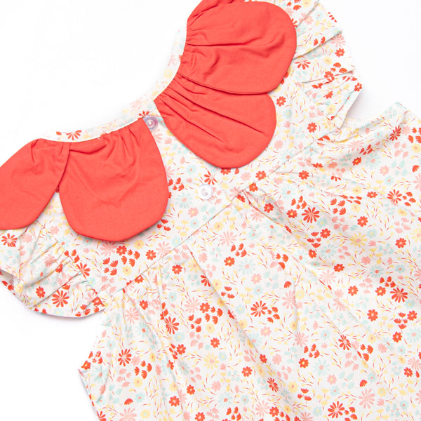 Petals and Poppies Scalloped Flutter Sleeve Short Set, Red