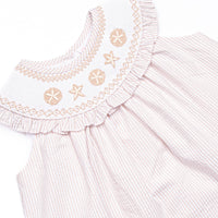 Beach is Better Smocked Bib Dress, Tan Seersucker