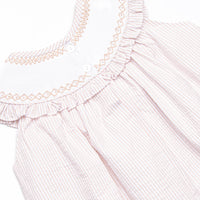 Beach is Better Smocked Bib Dress, Tan Seersucker