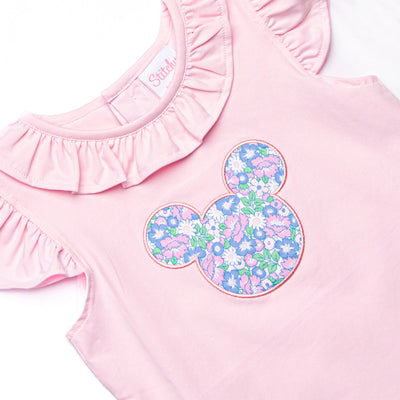 Floral Fairytale Applique Ruffle Short Set, Pink