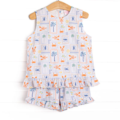 Santorini Stamps Short Set, Blue