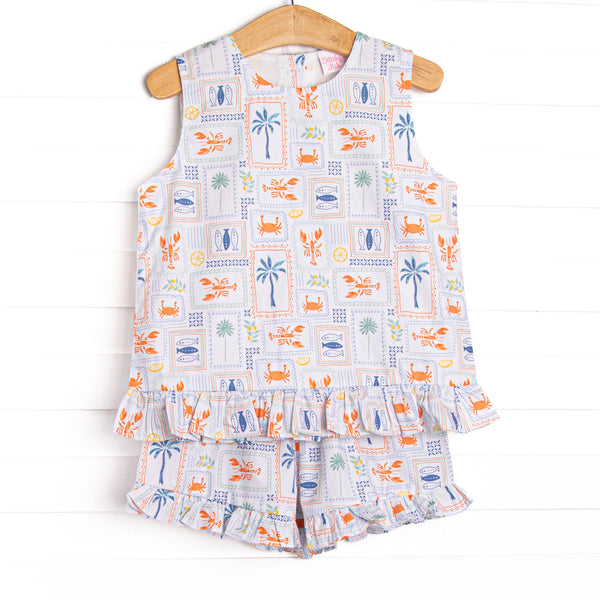 Santorini Stamps Short Set, Blue