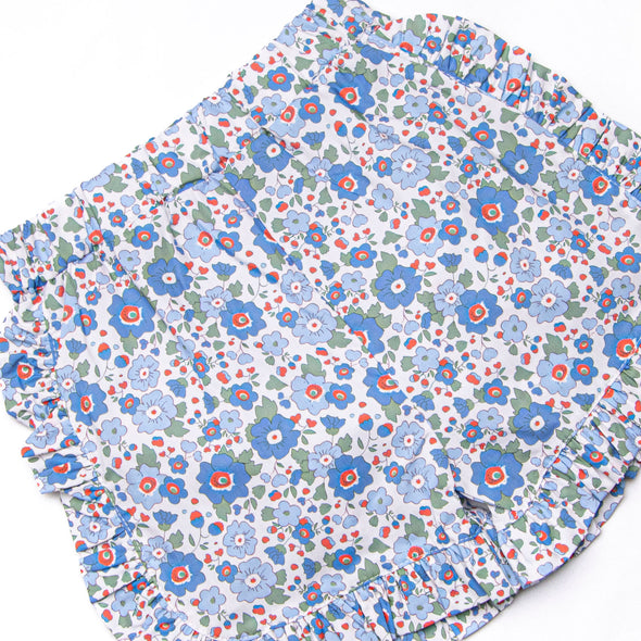 Apple Blossoms Applique Ruffle Short Set, Blue