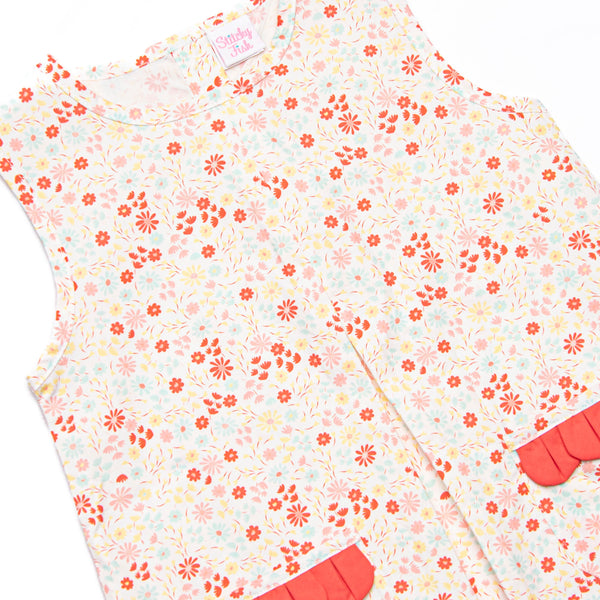 Petals and Poppies Scalloped Pocket Dress, Red