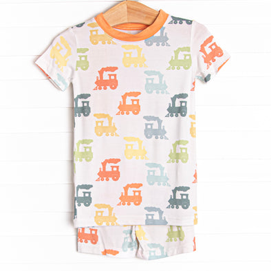 Colorful Caboose Bamboo Pajama Short Set, Orange