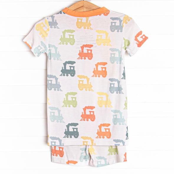 Colorful Caboose Bamboo Pajama Short Set, Orange
