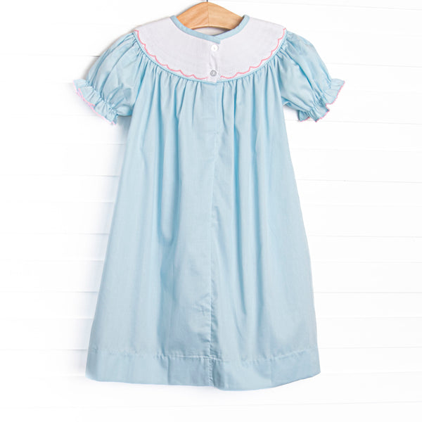 Snowfall Forest Smocked Bishop Dress, Blue