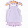 Very Sweet Vines Applique Ruffle Short Set, Purple