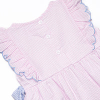 Painter's Palette Applique Side Tie Dress, Pink Seersucker