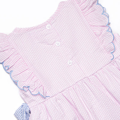 Painter's Palette Applique Side Tie Dress, Pink Seersucker