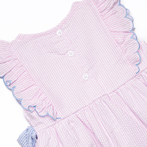 Painter's Palette Applique Side Tie Dress, Pink Seersucker